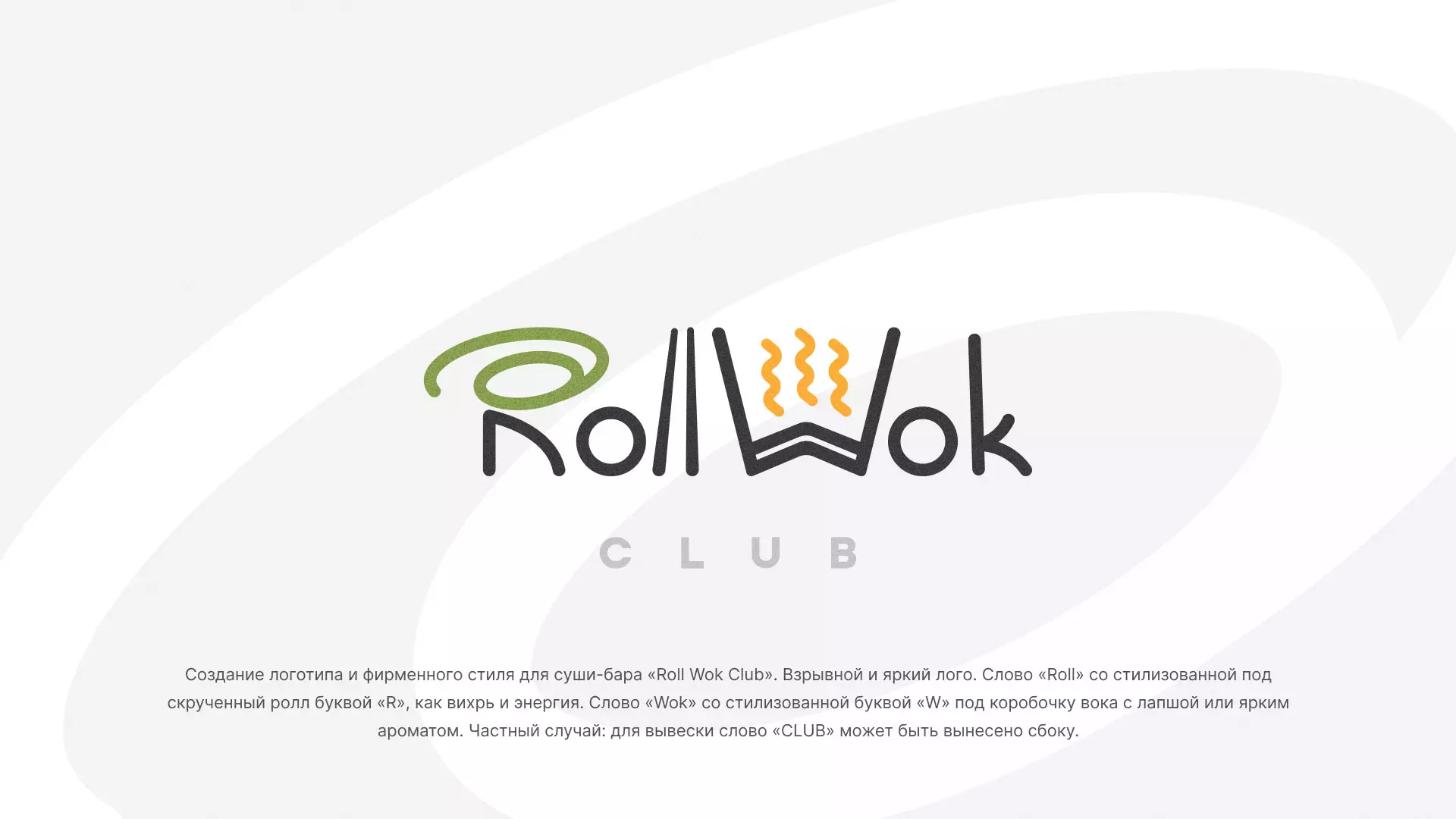 Разработка логотипа и фирменного стиля суши-бара «Roll Wok Club» в Ермолино